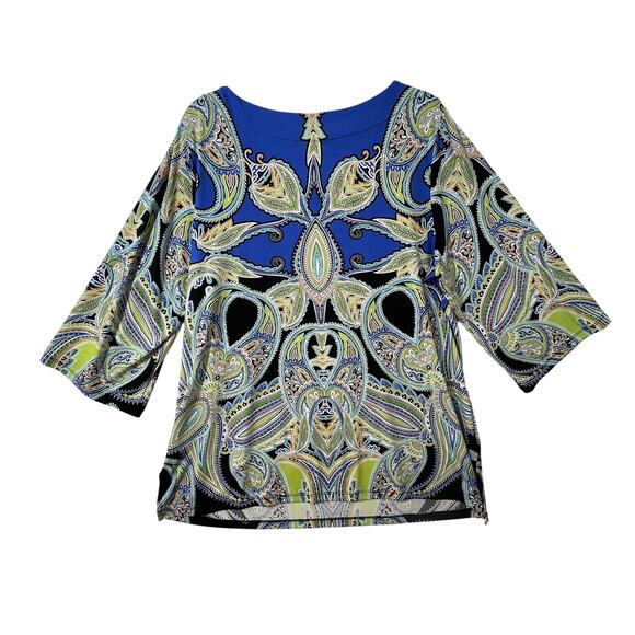 JM Collection Womens Tunic Top Sz 2X Fiesta Blue Green Black Paisley Embellished - Picture 6 of 11